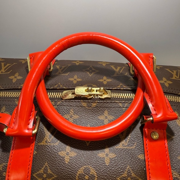 Louis Vuitton Monogram and Red Trim Keepall Bandouliere 50 - Picture 6 of 12